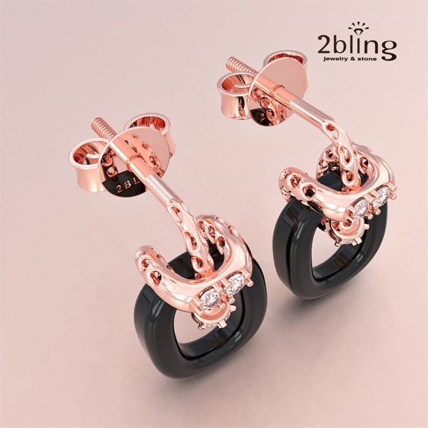  Bông tai thiết kế vàng 10k - Đá cẩm thạch đen + moissanite - SP000557 