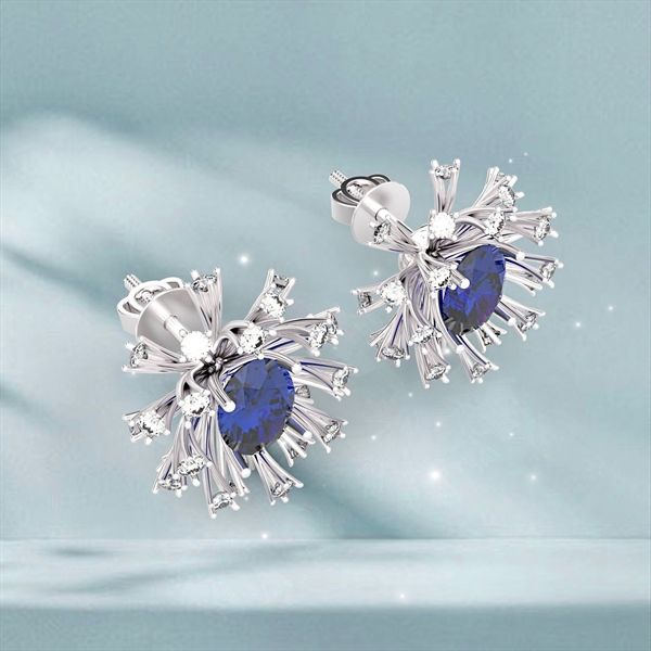  Bông tai thiết kế Lolite - S95 + Đá Lolite + Đá Moissanite 