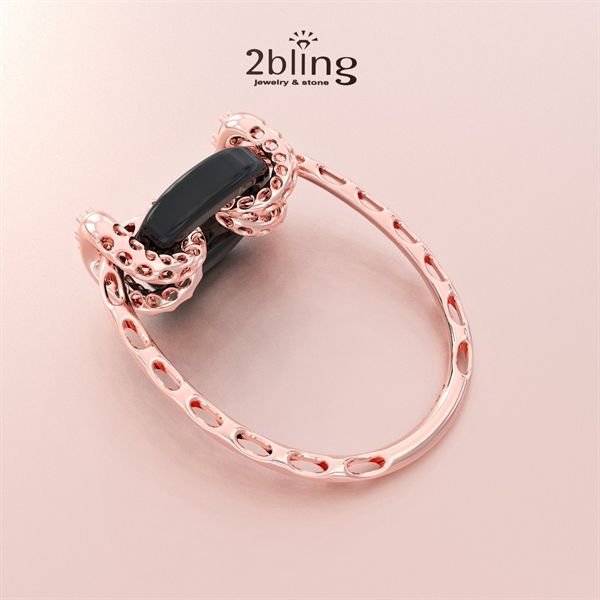  Nhẫn thiết kế vàng 18k - Đá cẩm thạch đen + moisanite - SP000555 