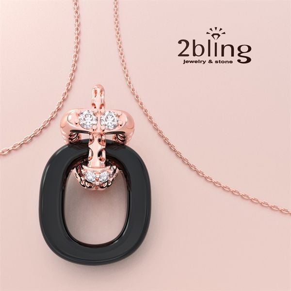  Mặt dây chuyền thiết kế 18K - Đá cẩm thạch đen, moissanite - SP000517 