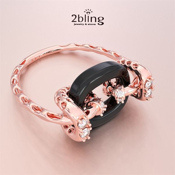  Nhẫn thiết kế vàng 18k - Đá cẩm thạch đen + moisanite - SP000555 