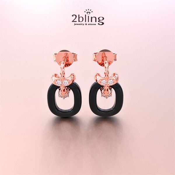  Bông tai thiết kế vàng 10k - Đá cẩm thạch đen + moissanite - SP000557 