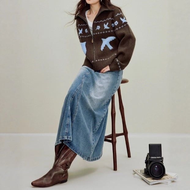  A771-Áo Khoác Len Cổ Bẻ Chim Én Mùa Thu 