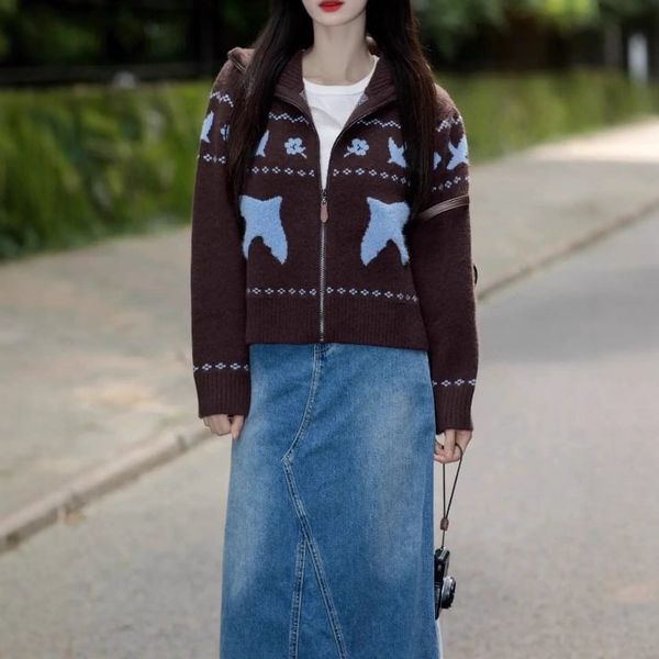  A771-Áo Khoác Len Cổ Bẻ Chim Én Mùa Thu 