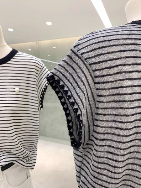  A682-Áo Len Lụa Kẻ Sọc Cổ Tròn Viền Tay 