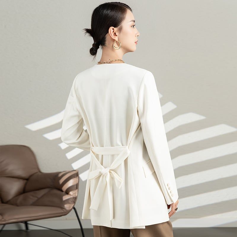  AK0254-Áo Khoác Vest Cổ V Thắt Lưng Trẻ Trung 