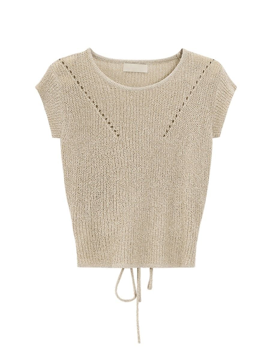  A424-Áo Len Lụa Băng Dệt V Cột Dây Lưng 