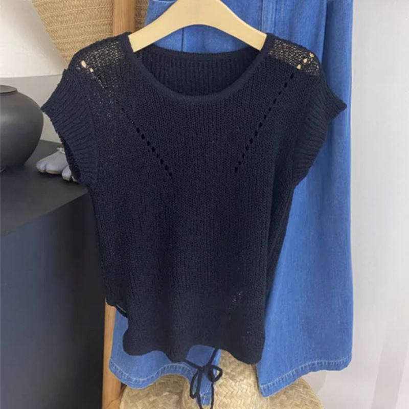  A424-Áo Len Lụa Băng Dệt V Cột Dây Lưng 