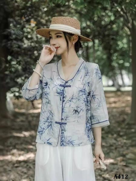  A412-Áo Ramie Tay Lỡ Nút Vải Nghệ Thuật 