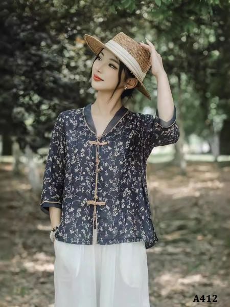  A412-Áo Ramie Tay Lỡ Nút Vải Nghệ Thuật 