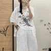  A337-Áo Ramie Thêu Phong Cảnh Chim Muôn 