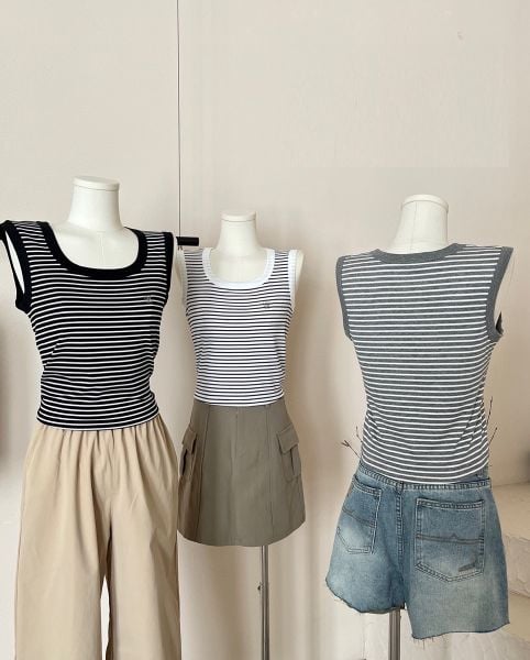  A624-Áo Thun Lụa Ba Lỗ Năng Động Kẻ Sọc 