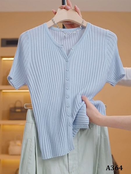  A364-Áo Len Lụa Cổ V Sọc Pháp 