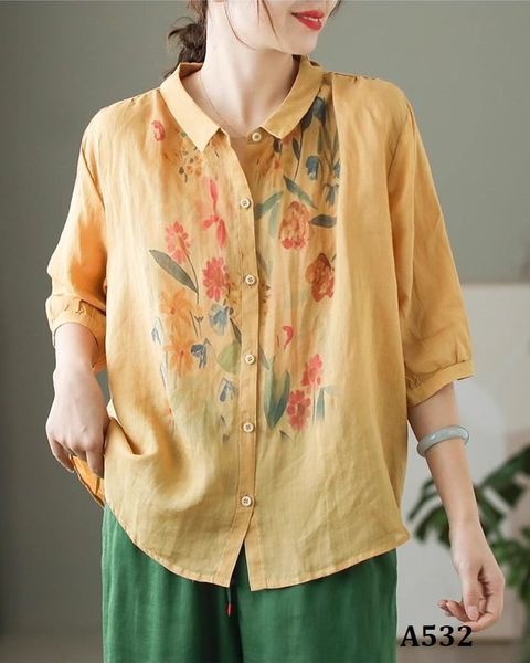  A532-Áo Ramie Hoa Lá Khoe Sắc 