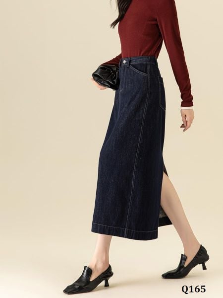  Q165-Chân Váy Jeans Lưng Thun 