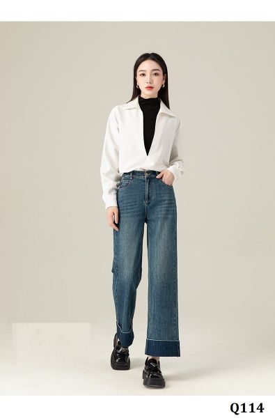  Q114-Quần Jeans Lụa Co Dãn Gấp Gấu 