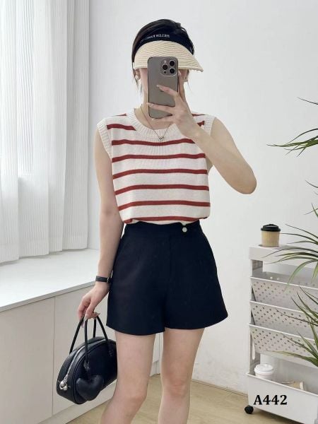  A442-Áo Len Lụa Kẻ Sọc Không Tay 