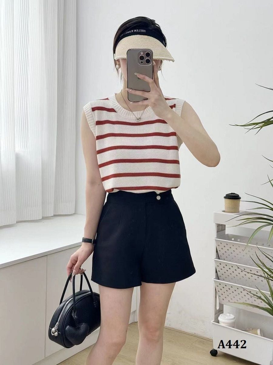  A442-Áo Len Lụa Kẻ Sọc Không Tay 