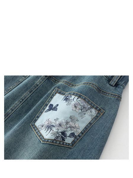  Q101-Chân Váy Jeans Túi Bướm Hoa 