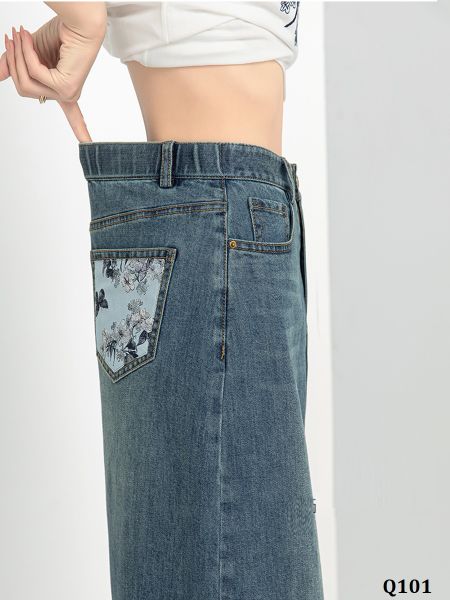  Q101-Chân Váy Jeans Túi Bướm Hoa 