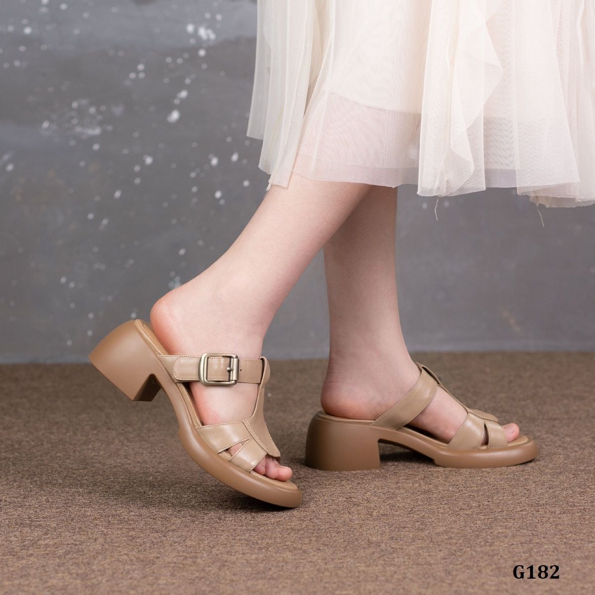  G182-Dép Da Thật Có Khóa Cao 6Cm 