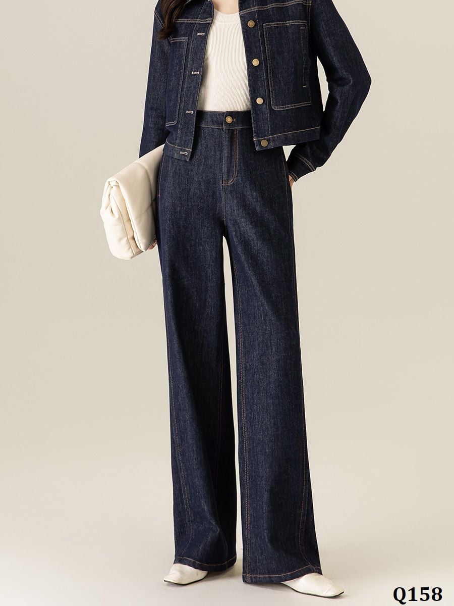  Q158-Quần Jeans Ống Suông Tối Giản 