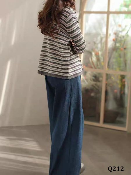  Q212-Quần Jeans Ống Rộng Dây Rút 