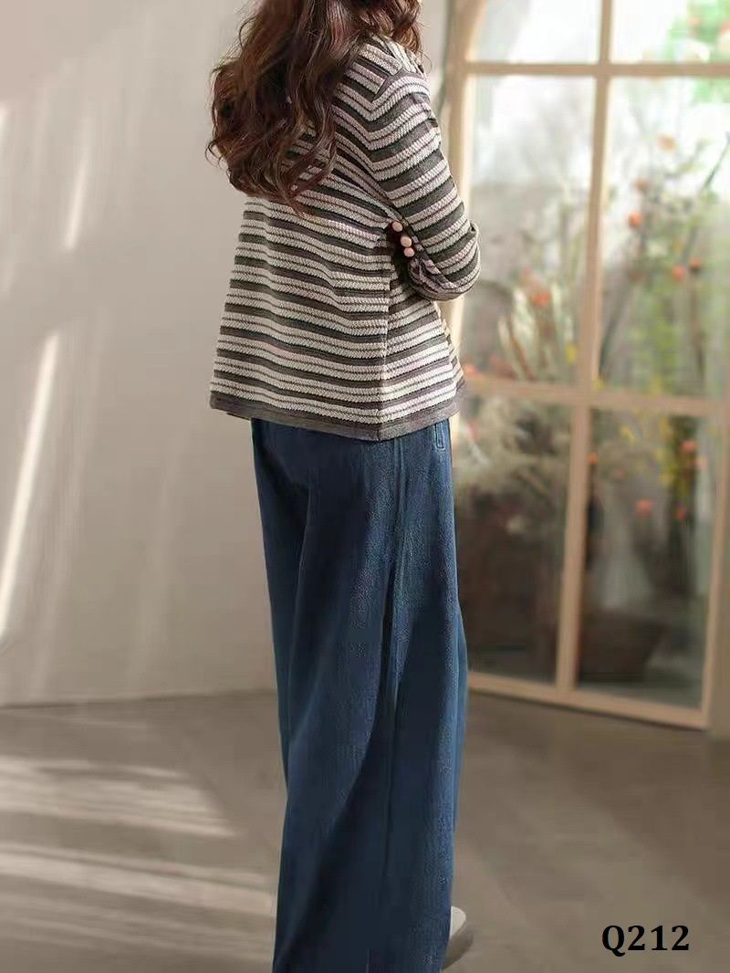  Q212-Quần Jeans Ống Rộng Dây Rút 