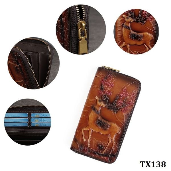  TX138-Ví Cầm Tay Da Thật Hươu Nai 