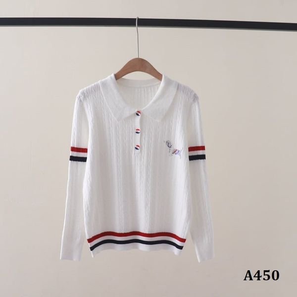  A450-Áo Len Dệt Kim Dài Tay Có Sọc Cổ Polo 