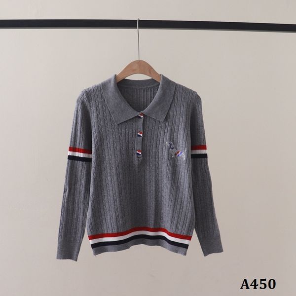  A450-Áo Len Dệt Kim Dài Tay Có Sọc Cổ Polo 