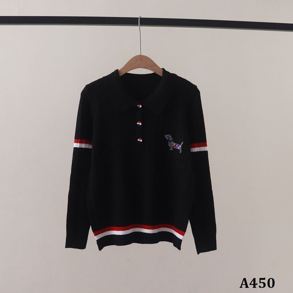  A450-Áo Len Dệt Kim Dài Tay Có Sọc Cổ Polo 