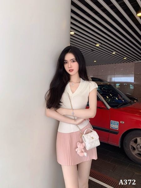  A372-Áo Len Lụa Băng Cổ V Rút Lưng Kiểu Pháp 