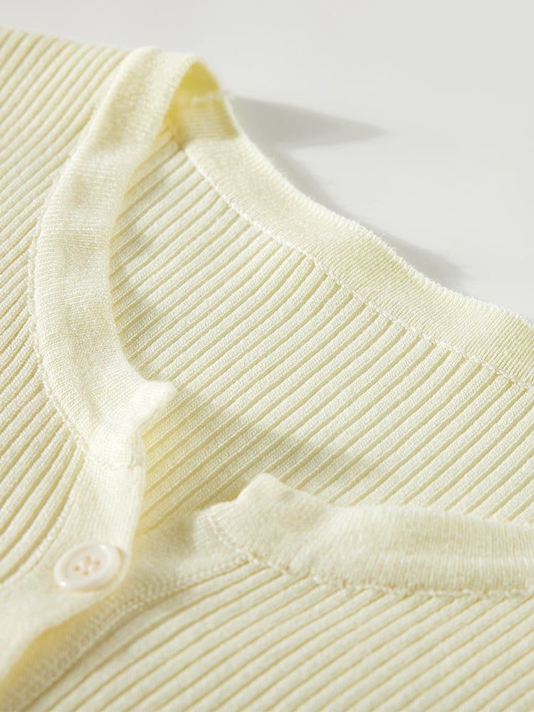  A402-Áo Len Lụa Băng Ngắn Tay Nhiều Nút Rút Eo 