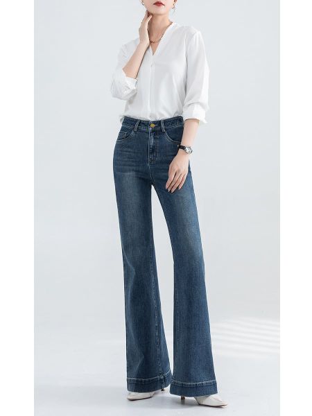  Q296-Quần Jeans Ống Loe Wash Nhẹ Lai Kiểu Co Dãn 