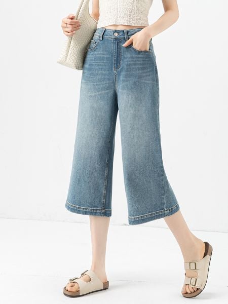  Q291-Quần Jeans Lửng Wash Nhẹ Gần 8 Tấc 