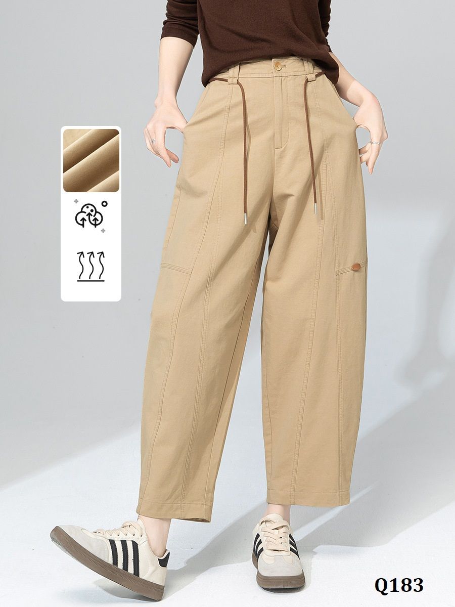  Q183-Quần Linen Cotton Lụa Cắt Ghép 9 Tấc 