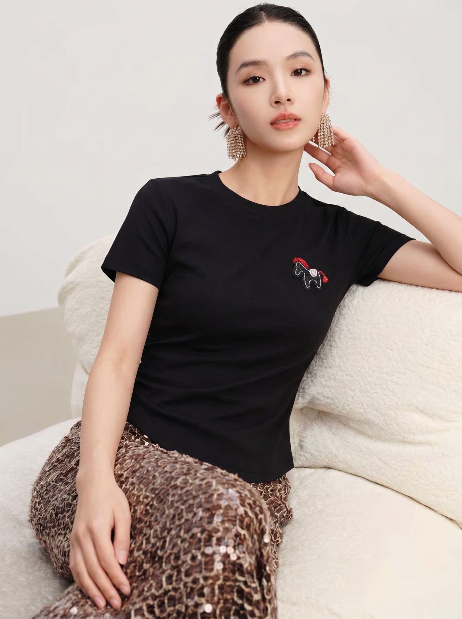  AT69-Áo Thun Cotton Tay Ngắn Đính Logo 