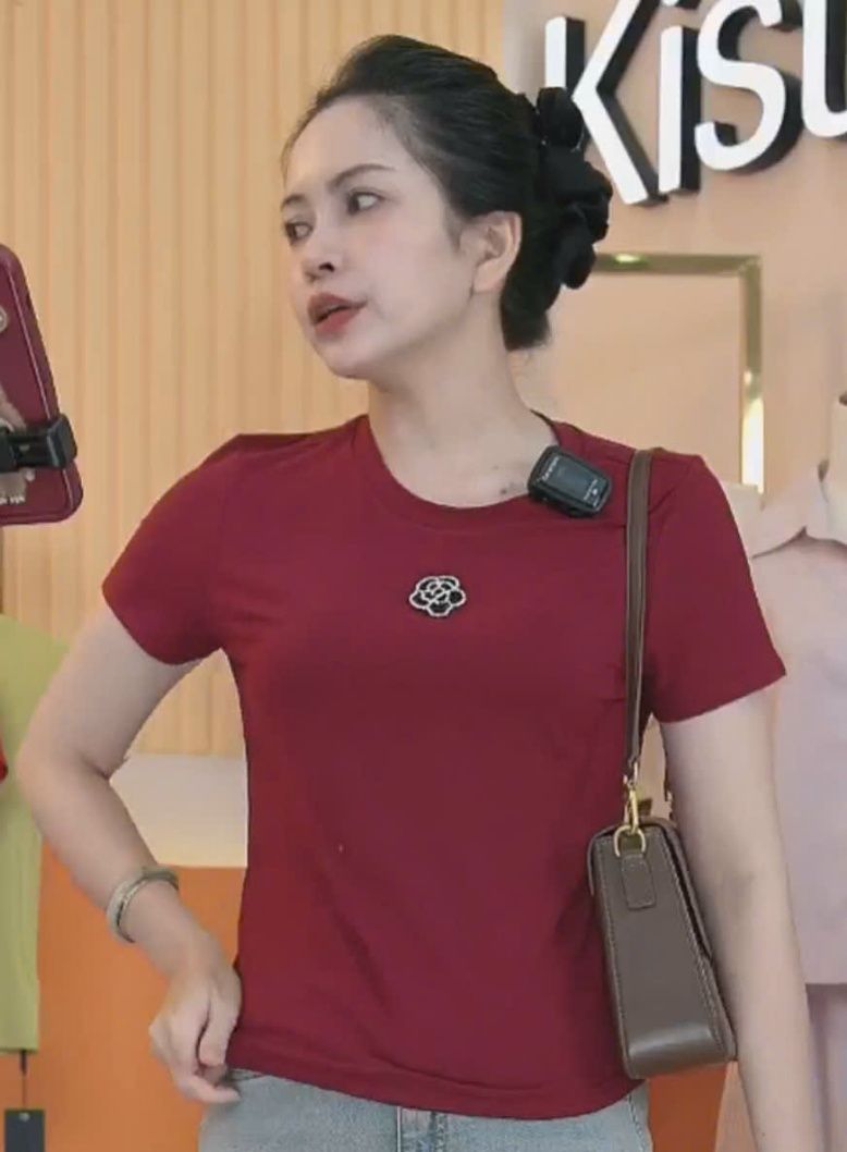  AT22-Áo Thun Lụa Mịn Đính Hoa Hồng 