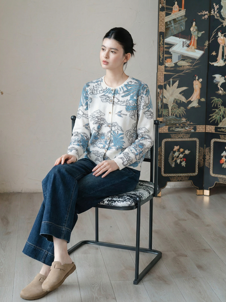  A824-Áo Len Dệt Kim Phong Cảnh Nghệ Thuật Mùa Thu 