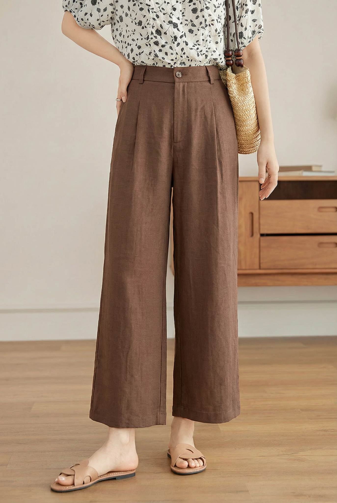  Q385- Quần Linen Tencel Xếp Ly 