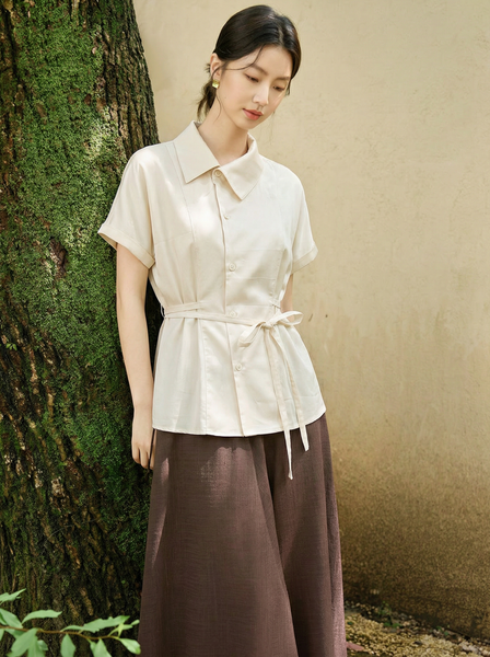  A846-Áo Sơ Mi Cotton Nút Lệch 