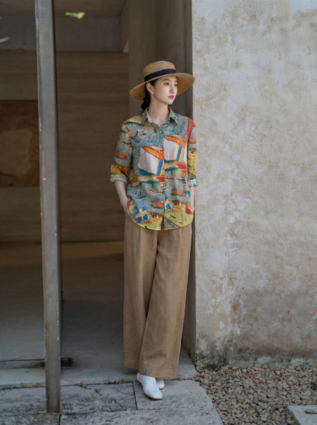  A849-Áo Sơ Mi Linen Tưng  Premium From Dài 