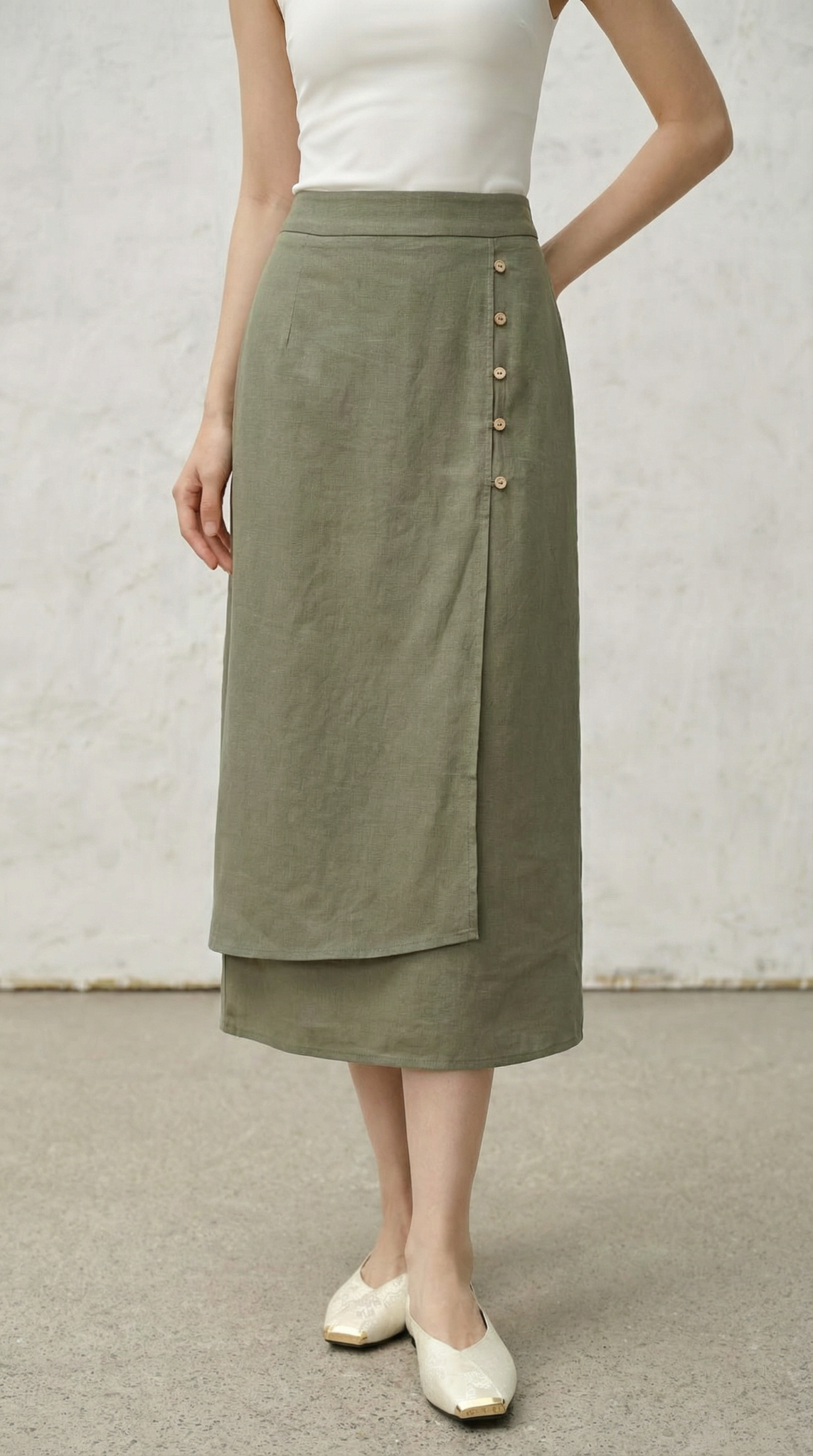  Q365- Chân Váy Linen  Tencel Bamboo 