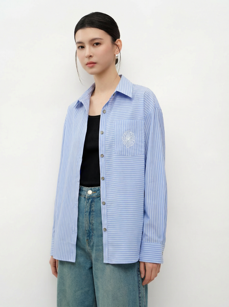  A536- Áo Sơ Mi Form Rộng Thêu Hoa 
