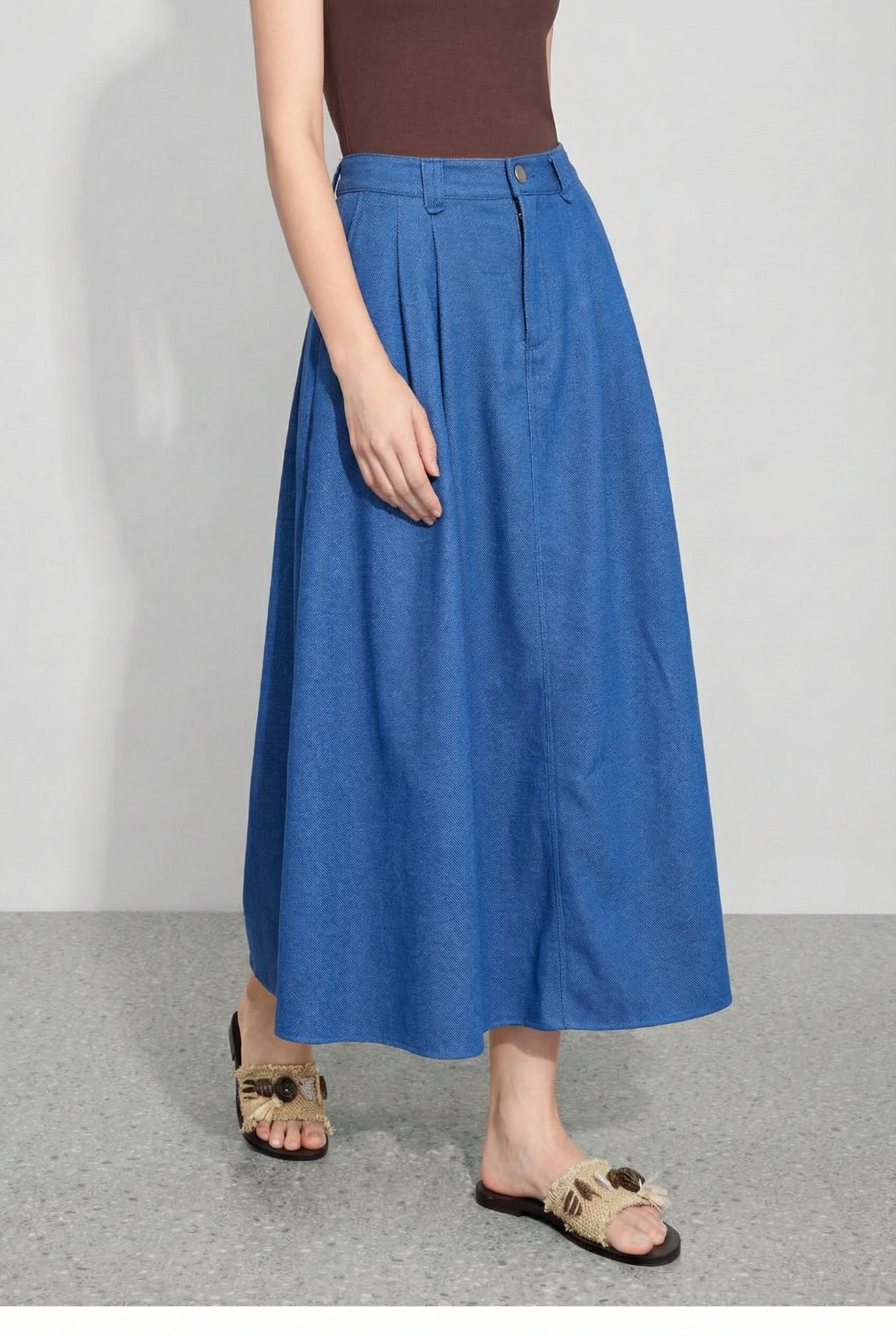  Q370- Chân Váy Xòe Demin Lụa Co Giãn 