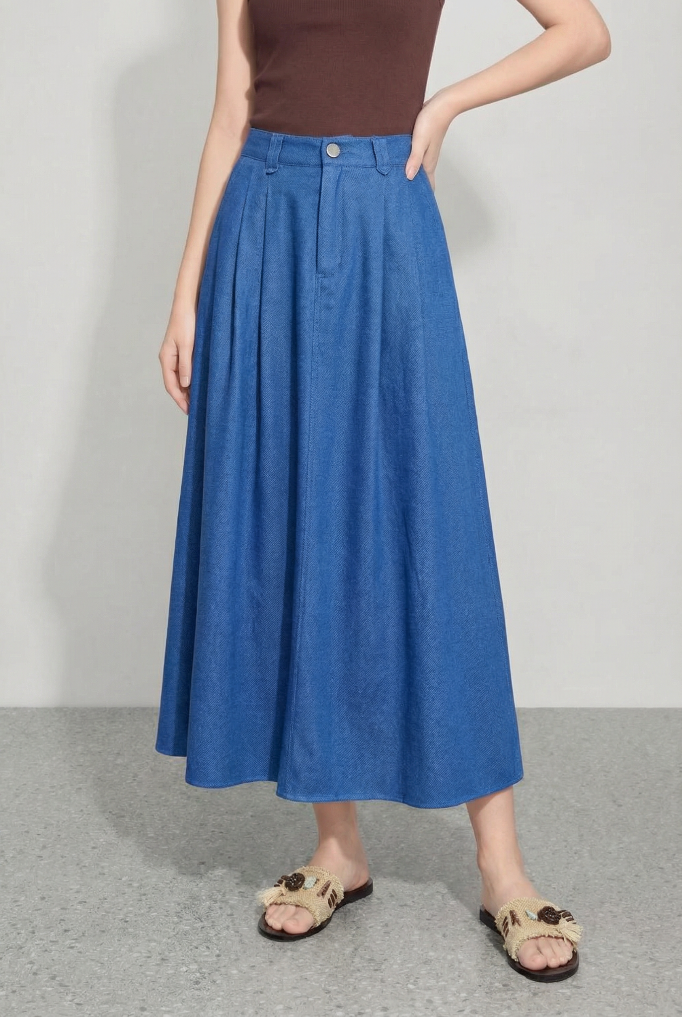  Q370- Chân Váy Xòe Demin Lụa Co Giãn 