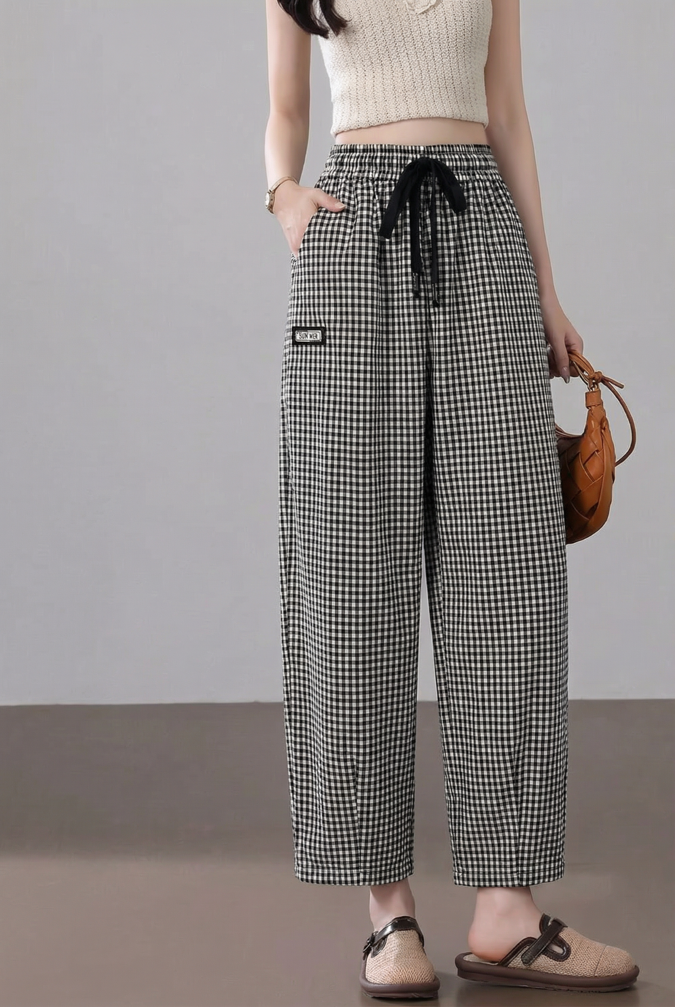  Q93- Quần Karo Baggy Rút Dây 