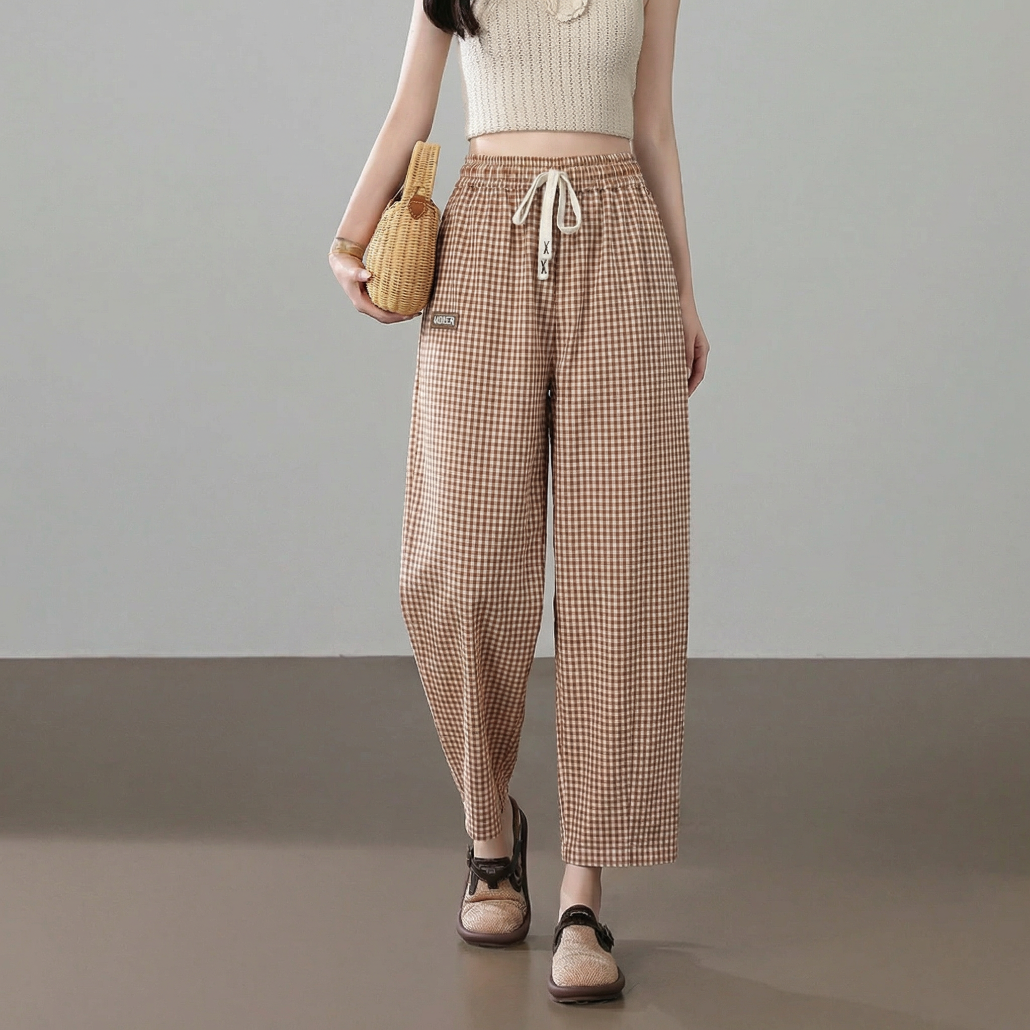  Q93- Quần Karo Baggy Rút Dây 