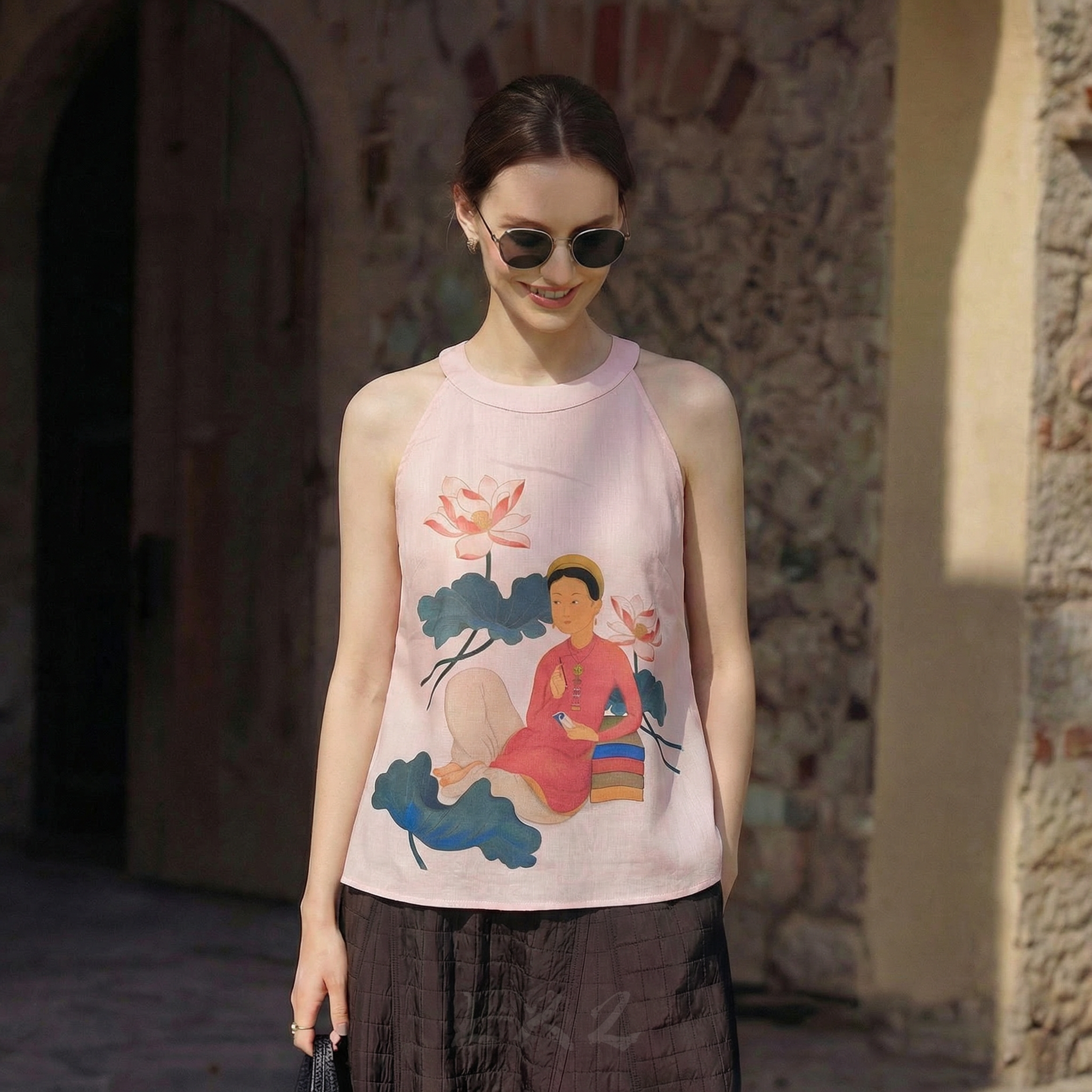  A322-Áo Lụa Tencel Vẽ Tranh Truyền Thống 